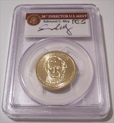 2009 Zachary Taylor Presidential Dollar Missing Edge Lettering Error MS66 Moy Signed Label