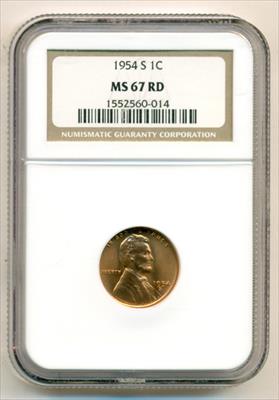 1954 S Lincoln Wheat Cent MS67 RED NGC