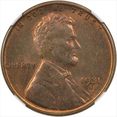 1931-S Lincoln 1C NGC MS64 Red Brown