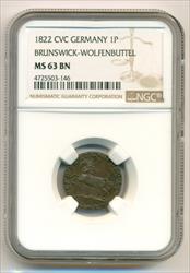 Germany States Brunswick-Wolfenbuttel 1822 CVC Pfennig MS63 BN NGC