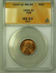 1909 VDB Lincoln Wheat Cent 1c ANACS  Red (WW)