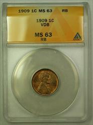 1909 VDB Lincoln Wheat Cent 1c ANACS RB (Better Coin) (D) (WW)