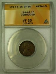 1914-S Lincoln Wheat Cent 1c ANACS  Details Corroded (WW)