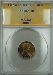1925-D Lincoln Wheat Cent ANACS  BRN (Better Coin Red-Brown) ETR