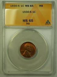 1930-S Lincoln Wheat Cent 1c ANACS  RB (A) (WW)
