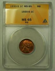 1930-S Lincoln Wheat Cent 1c ANACS  RB (C) (WW)
