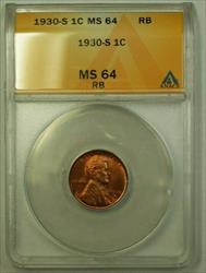 1930-S Lincoln Wheat Cent 1c ANACS  RB (C) (WW)