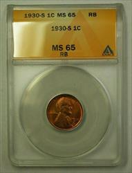 1930-S Lincoln Wheat Cent 1c ANACS  RB (F) (WW)