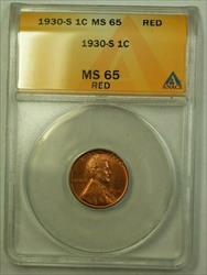 1930-S Lincoln Wheat Cent 1c ANACS  Red (A) (WW)