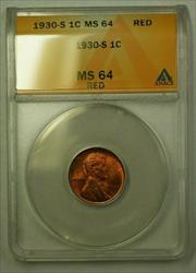 1930-S Lincoln Wheat Cent 1c ANACS  Red (B) (WW)