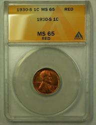 1930-S Lincoln Wheat Cent 1c ANACS  Red (B) (WW)