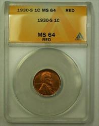 1930-S Lincoln Wheat Cent 1c ANACS  Red (Better Coin) (WW)
