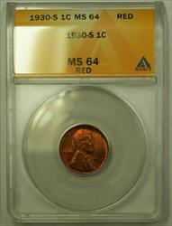 1930-S Lincoln Wheat Cent 1c ANACS  Red (C) (WW)
