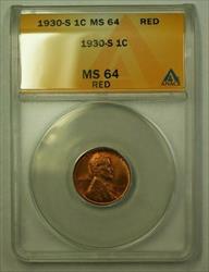 1930-S Lincoln Wheat Cent 1c ANACS  Red (E) (WW)
