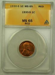 1930-S Lincoln Wheat Cent 1c ANACS  Red (H) (WW)