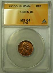 1930-S Lincoln Wheat Cent 1c ANACS  Red (J) (WW)