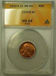 1930-S Lincoln Wheat Cent 1c ANACS  Red (K) (WW)