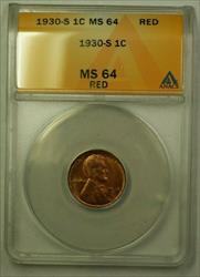 1930-S Lincoln Wheat Cent 1c ANACS  Red (N) (WW)