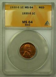 1930-S Lincoln Wheat Cent 1c ANACS  Red (P) (WW)