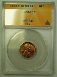 1930-S Lincoln Wheat Cent 1c ANACS  Red (Q) (WW)