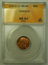 1930-S Lincoln Wheat Cent 1c ANACS  Red (R) (WW)