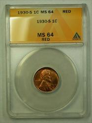 1930-S Lincoln Wheat Cent 1c ANACS  Red (S) (WW)
