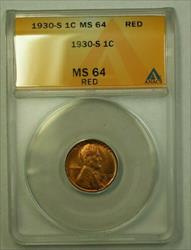 1930-S Lincoln Wheat Cent 1c ANACS  Red (T) (WW)