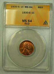 1930-S Lincoln Wheat Cent 1c ANACS  Red (V) (WW)
