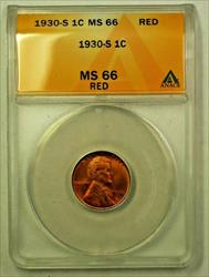 1930-S Lincoln Wheat Cent 1c ANACS  Red (WW)
