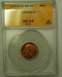 1930-S Lincoln Wheat Cent 1c ANACS  Red (X) (WW)