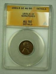 1931-S Lincoln Wheat Cent 1c ANACS  Details Scratched (I) (WW)