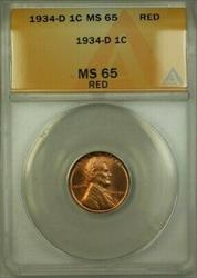 1934-D Lincoln Wheat Cent Penny 1c Coin ANACS  Red (Better Coin) (WW) F