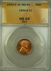 1934-D Lincoln Wheat Cent Penny 1c Coin ANACS  Red (WW) E