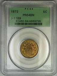 1872 Shield Nickel Pattern Proof 5c Coin PCGS  BN OGH J-1189 Judd WW