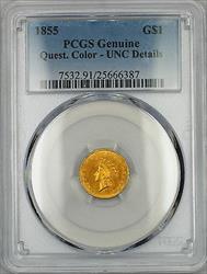 1855 $1   PCGS Genuine UNC Details Questionable Color (Very Choice)