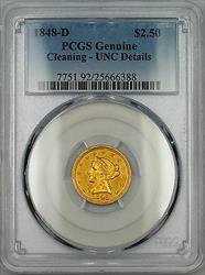 1848 D $2.50 Quarter Eagle   PCGS Genuine UNC Details Cleaning (Choice)