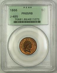1866 Nickel Pattern Gem Proof 5c Copper Coin PCGS  RB OGH J-485 Judd WW