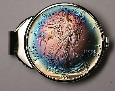 1995 American  Eagle  in money clip. Uncirculated Blue/Purple Toning
