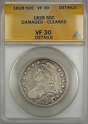 1828 Capped Bust  Half 50c  ANACS Details Damaged Cleaned PRX