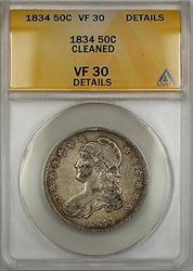 1834 Capped Bust  Half  50c  ANACS Details Cleaned PRX