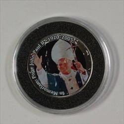 Colorized Pope John Paul II In Memoriam on a 2005 Kennnedy Half  in Case