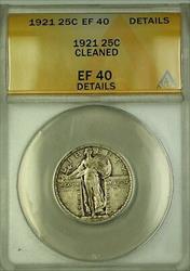 1921 Standing Liberty  Quarter 25c  ANACS Details Cleaned
