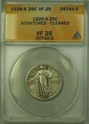 1926 S Standing Liberty Quarter 25c  ANACS Cleaned Scratch(Better)(WW)