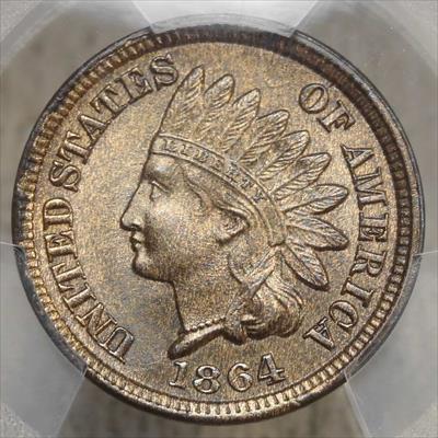 1864 Bronze Indian Cent, Snow-11, PCGS MS-65RB
