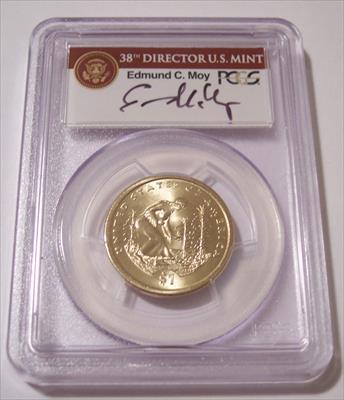 2009  Native American Dollar Missing Edge Lettering Error MS67 PCGS Moy Signed Label