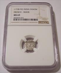 India - French Mahe (1738-92) Silver Fanon MS63 NGC