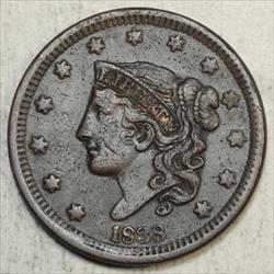 1838 Large Cent, Very Fine+, Discounted