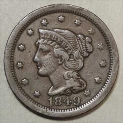 1849 Braided Hair Large Cent, Choice Very Fine, Gold Rush Date