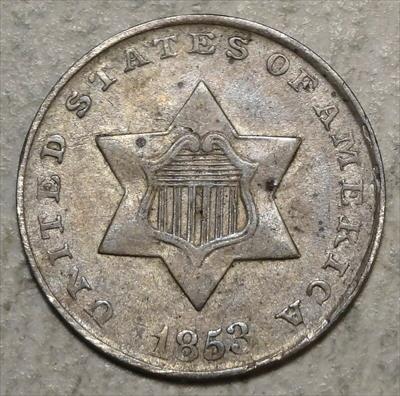 1853 Three Cent Silver, Choice Very Fine+