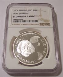 Finland 2004 MM Silver 10 Euro Tove Jansson Proof PF70 UC NGC Low Mintage